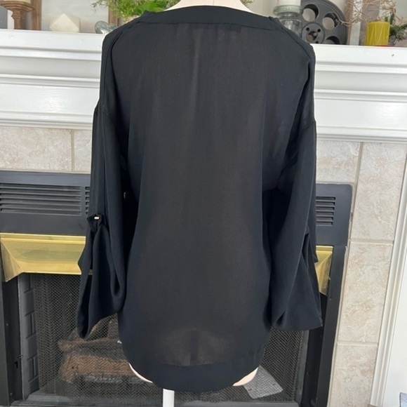 Zara Basic Black Semi Sheer Blouse with Mini Gold Peg Buttons - Picture 5 of 14
